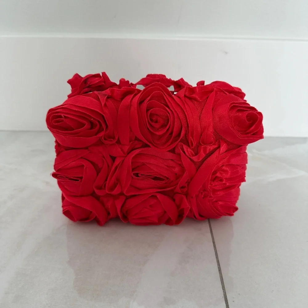 Red Floral Evening Bag with Chain Strap